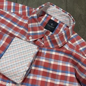Tailorbyrd Shirt Mens Large‎ Red Blue Gingham Check Plaid Flip Cuff Button Down